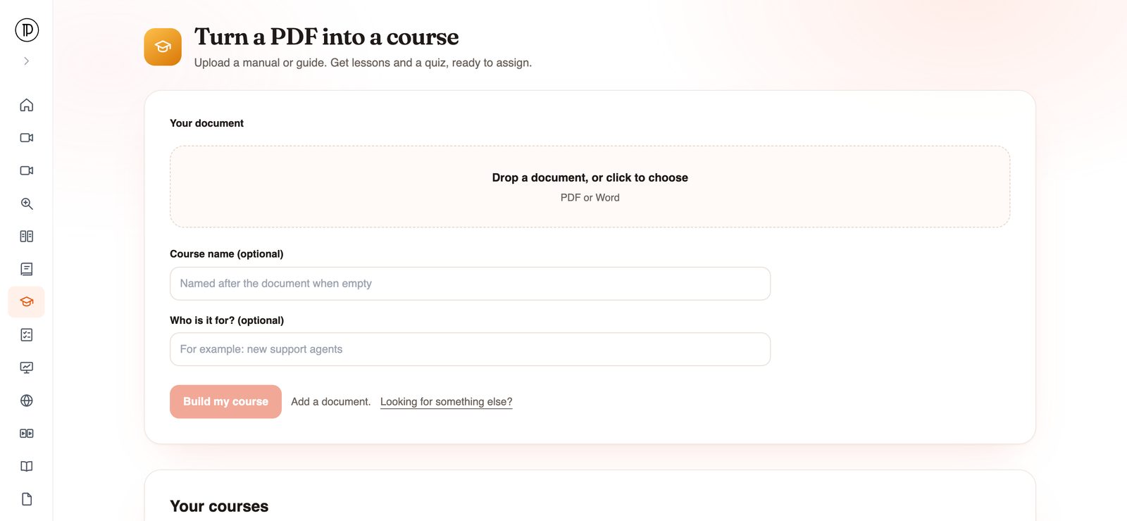AI course generator that turns your manuals into lessons and a quiz