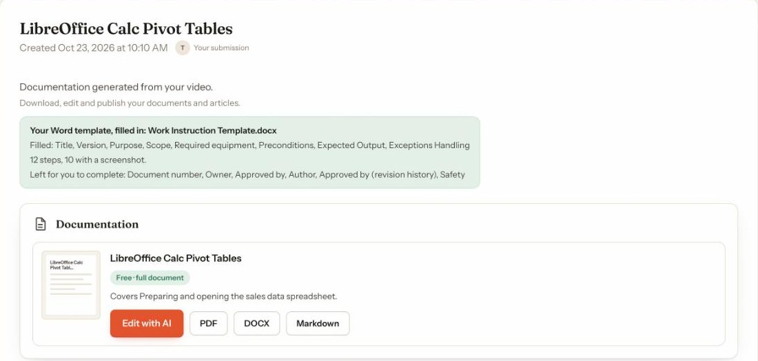 The result page summary listing filled fields, step count and fields left to complete