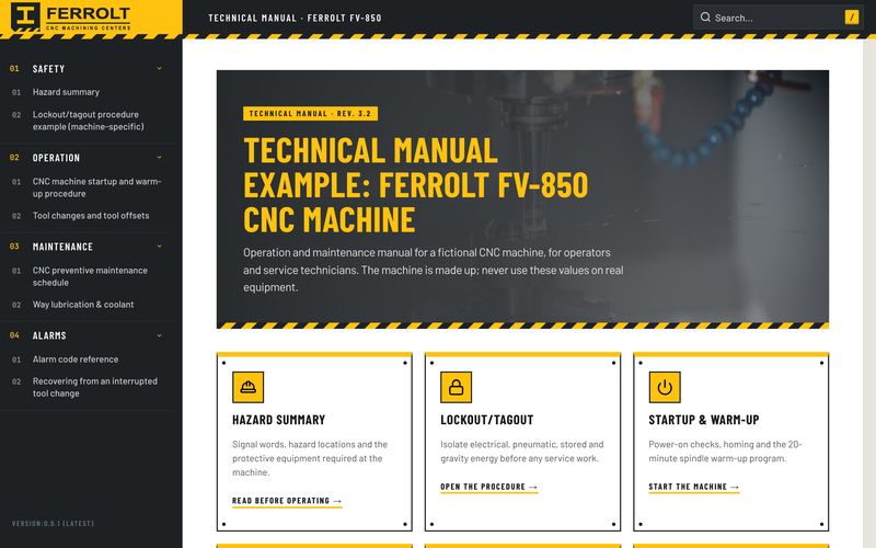 Technical manual example built in Docsie for Ferrolt FV-850, a fictional company