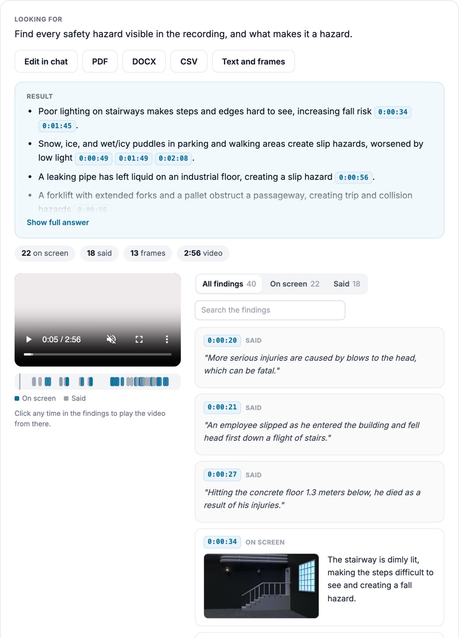 Inspection and safety findings from video.