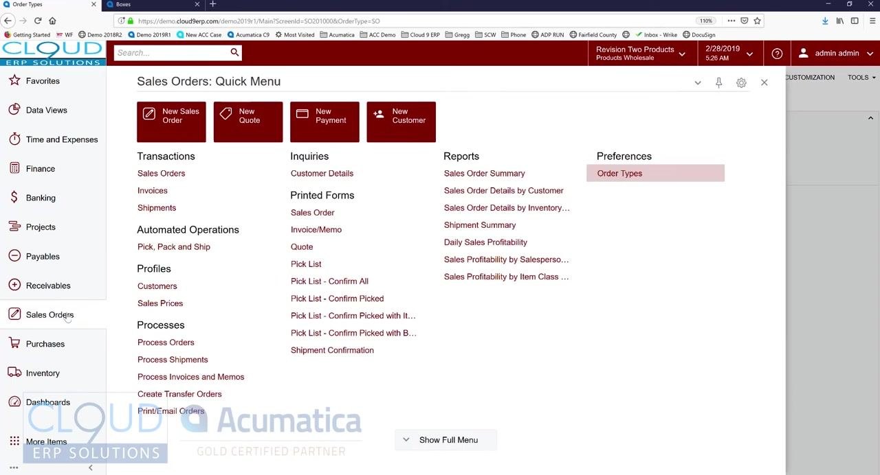 Sales Order entry screen with fields for customer, location, and inventory ID