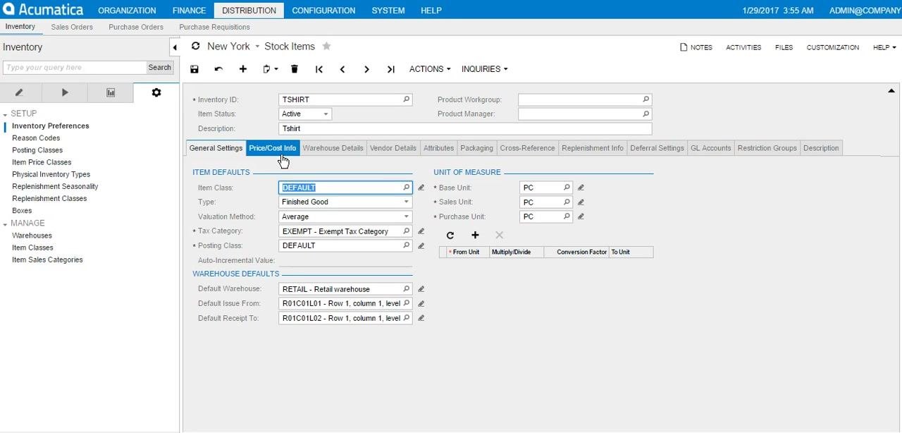 Price/Cost Info tab selected, ready for price entry