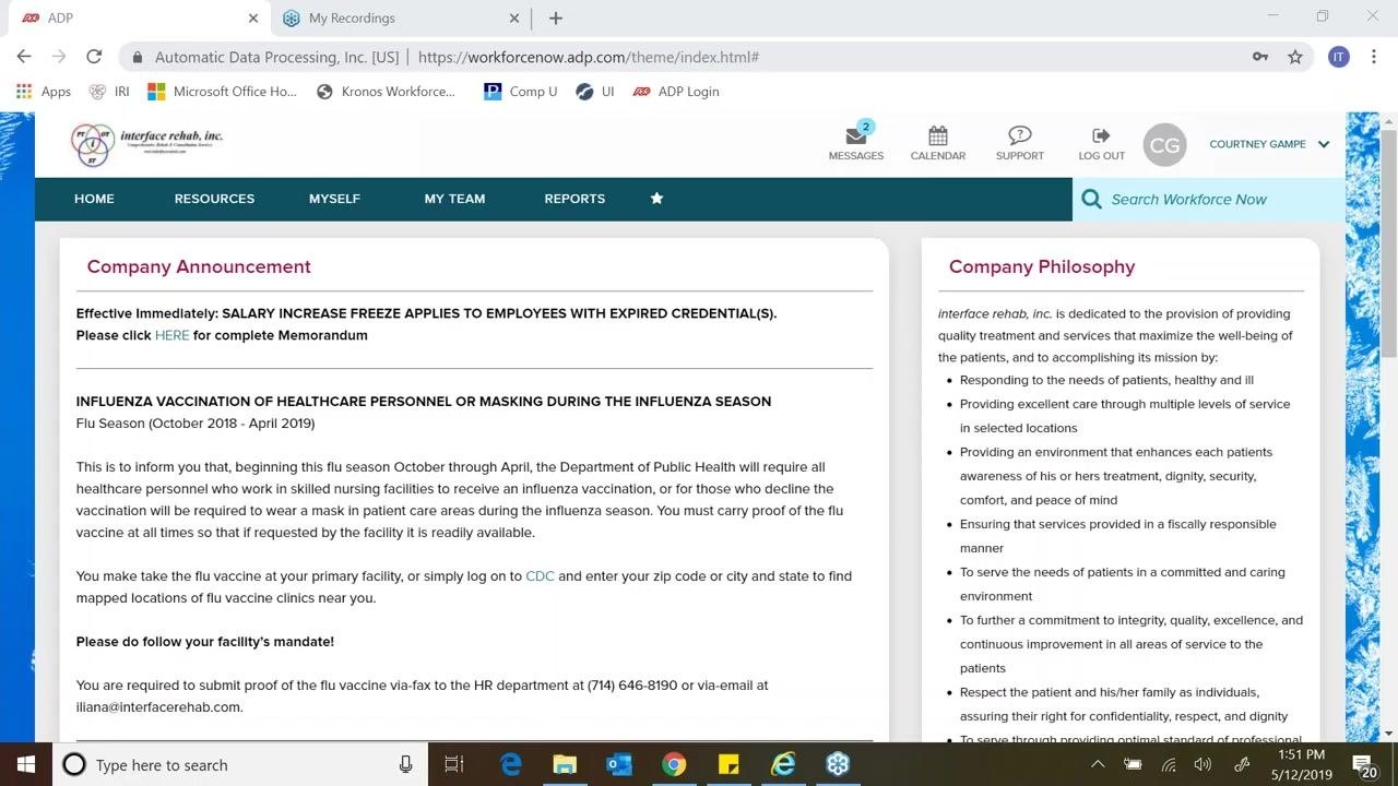 The Forms Library page is open, showing various HR & Benefits Forms, Payroll & Accounting Forms, and Career forms. The cursor points to "ADP eTime Reference Guide For Employee" under HR & Benefits Forms.