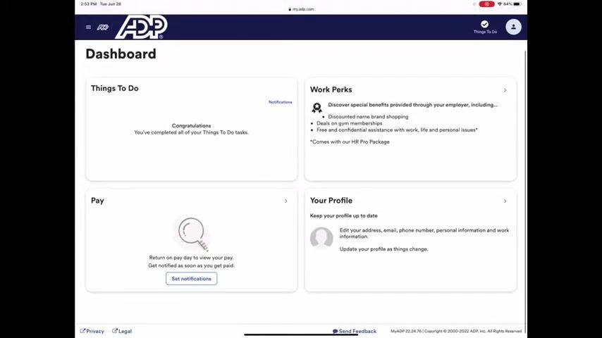 ADP login screen with the User ID field filled in, showing "Sign in to ADP" and the "Next" button