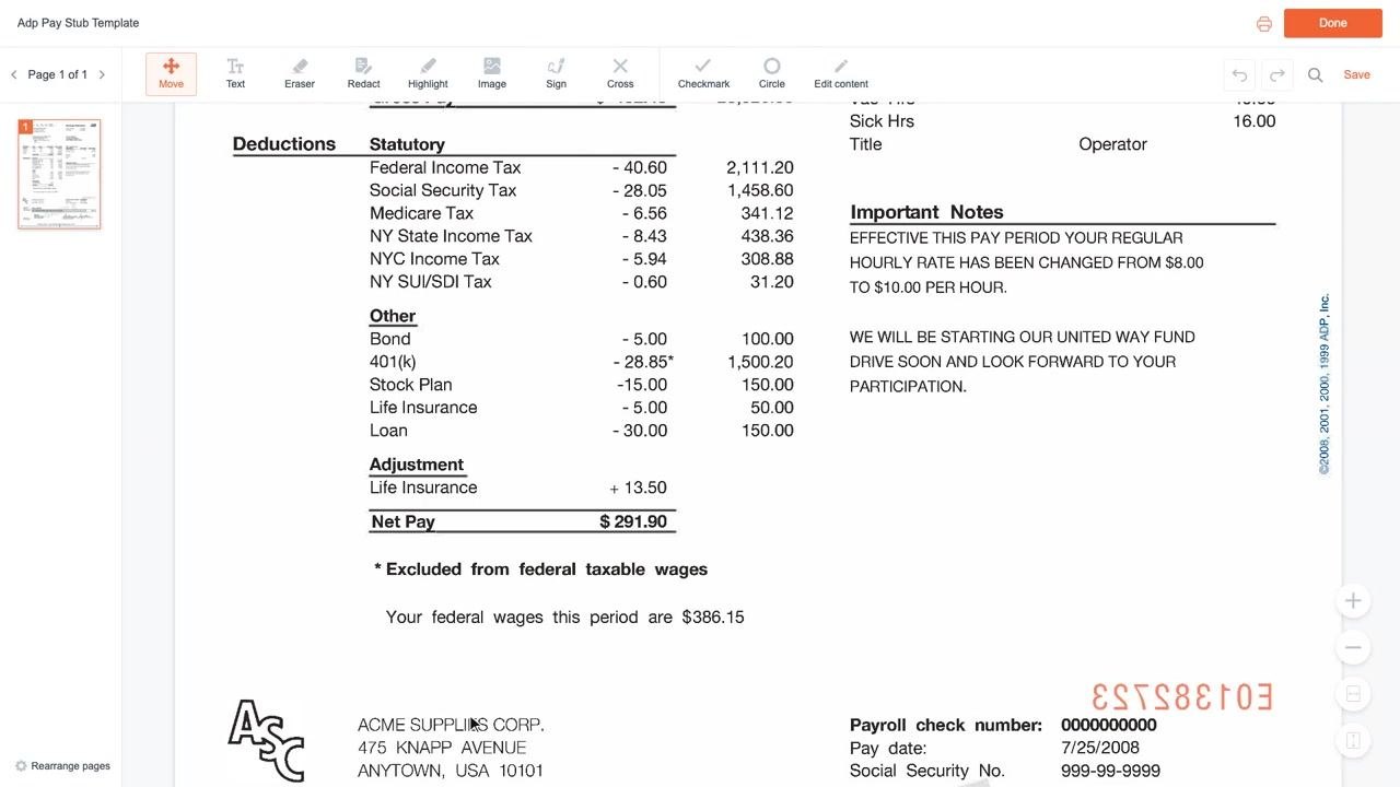 Dialog box showing options to download, print, return to the dashboard, upload another PDF, or continue editing a pay stub.