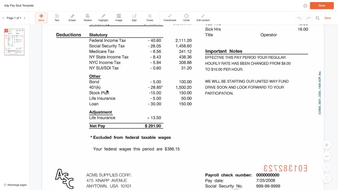 Section of pay stub showing voluntary deductions including Bond, 401(k), Stock Plan, Life Insurance, and Loan with period and year-to-date totals.