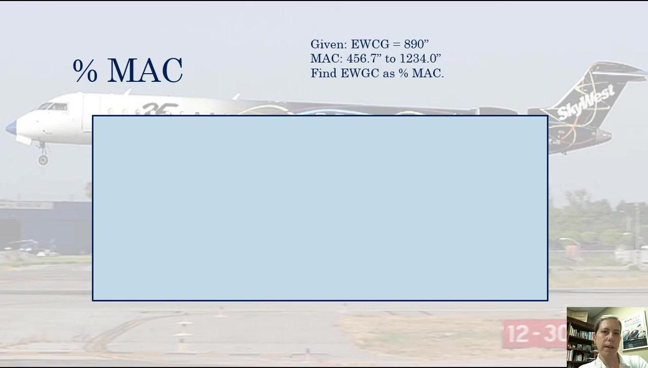 Setup slide showing the % MAC problem statement and a large blue rectangle representing the theoretical wing.