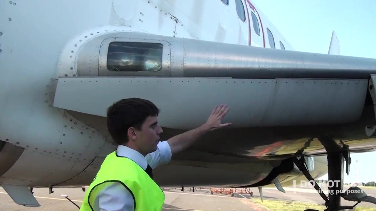 Close-up of the aircraft wing leading edge with static wickers and a probe visible against the sky.