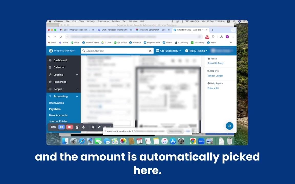 The bill entry screen shows the amount field automatically filled in. The bill image is visible.