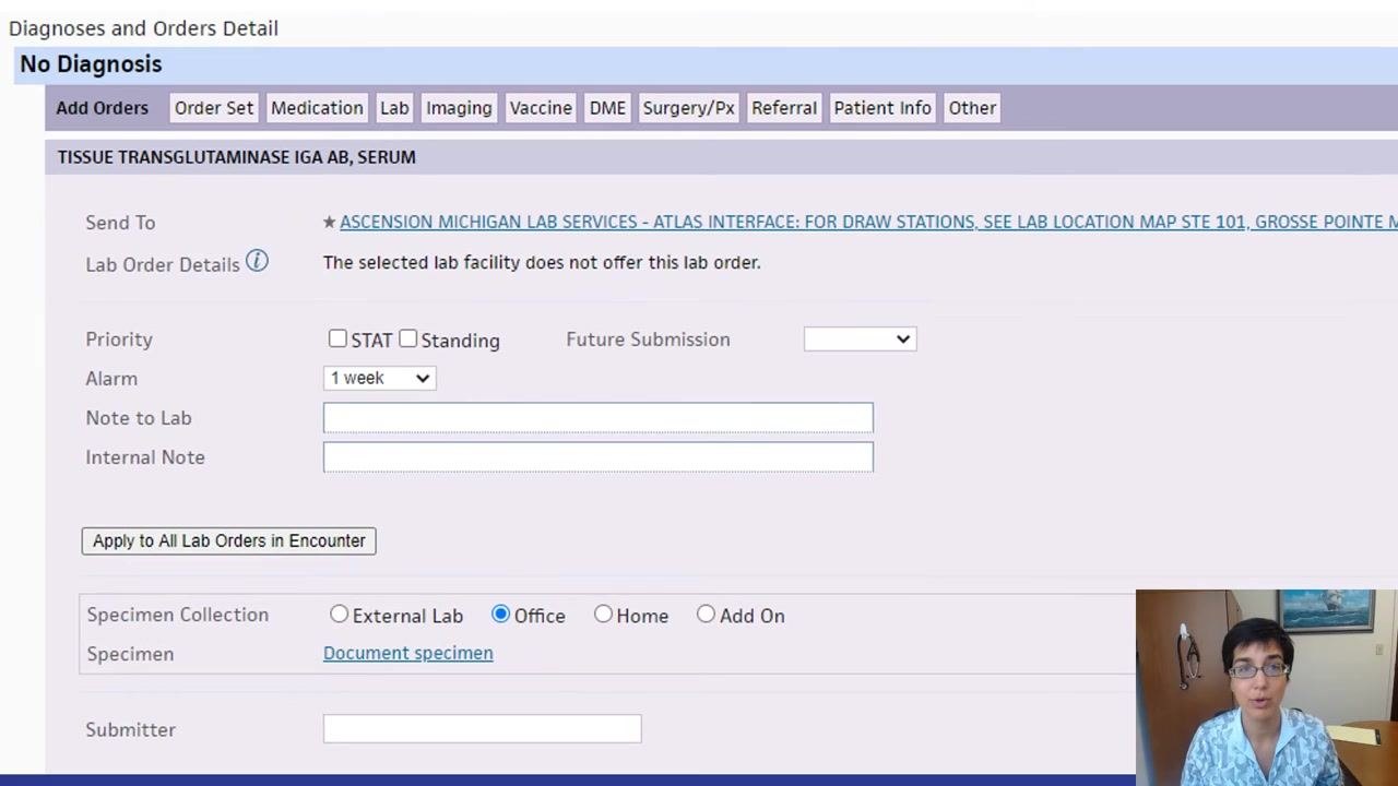 The "Add" button circled at the bottom of the order configuration screen, with Office selected for specimen collection