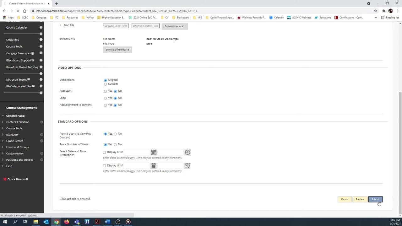 Cursor clicking the Submit button in the Create Video dialog