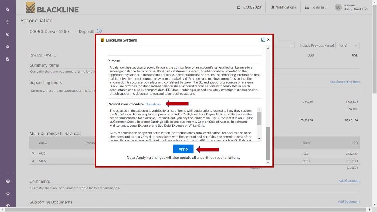 BlackLine Systems pop-up with the Apply button highlighted