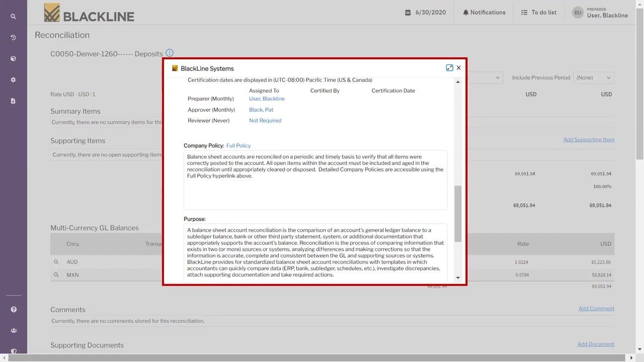 Account information window showing account details, currency, risk rating, preparer, and approver
