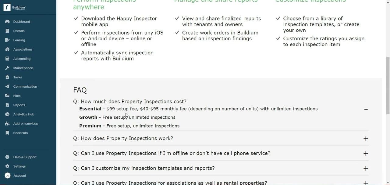 Property Inspections dashboard with a Get Started button and workspace visuals