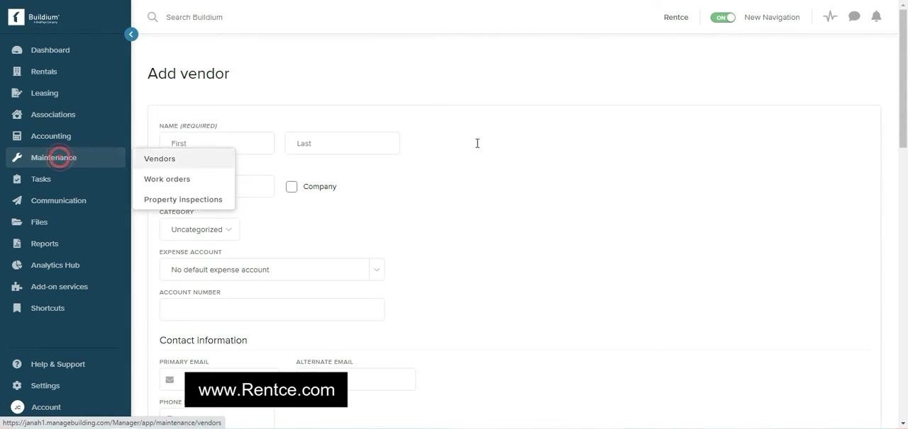 Add vendor screen showing tax filing and insurance fields: Tax Identity Type, Taxpayer ID, Provider, Policy Number, Expiration Date