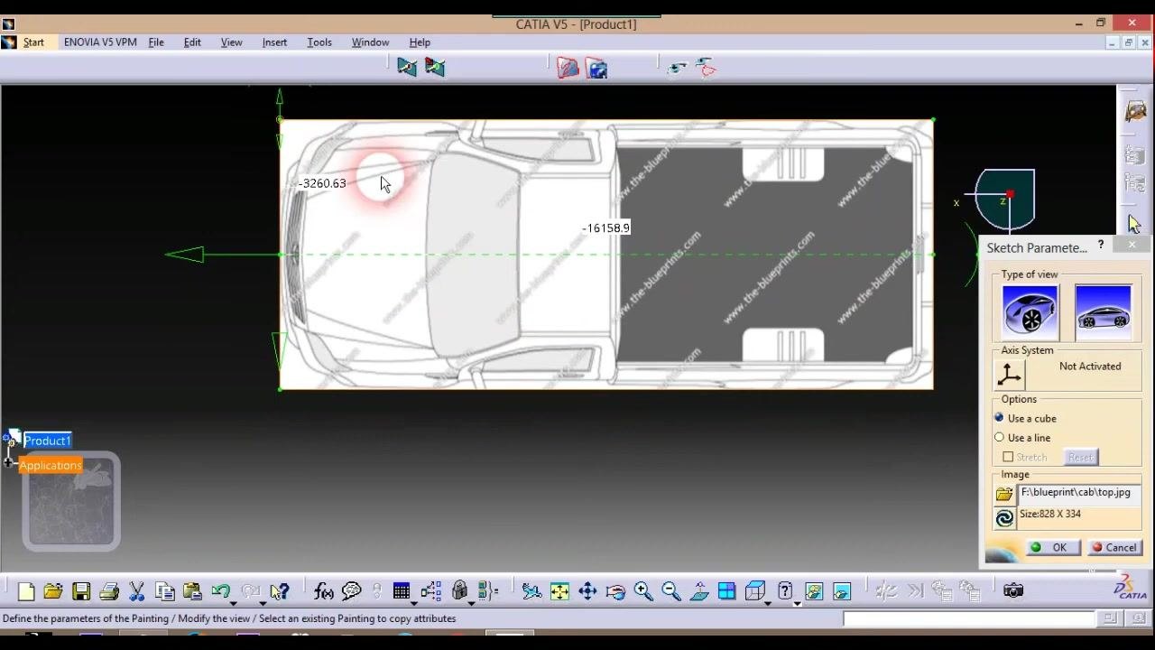 Top view with an alignment handle being adjusted and updated measurements visible