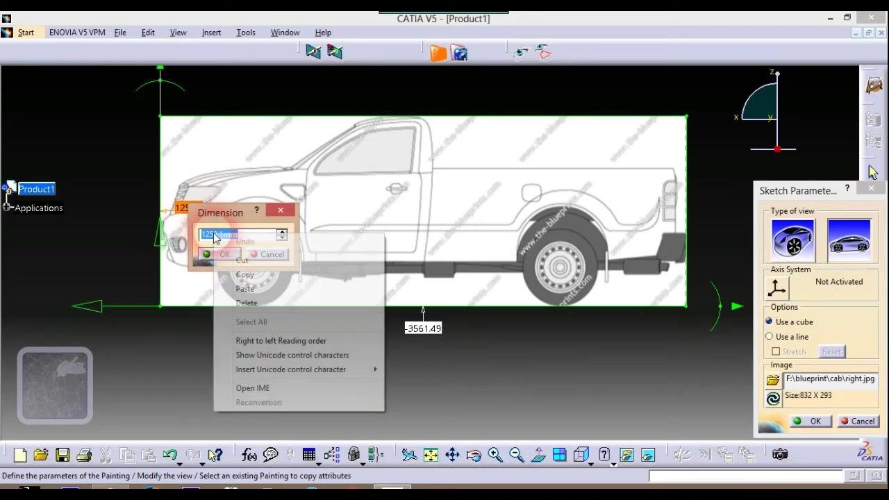 Dimension dialog with the value 1251 mm being entered and alignment arrows visible