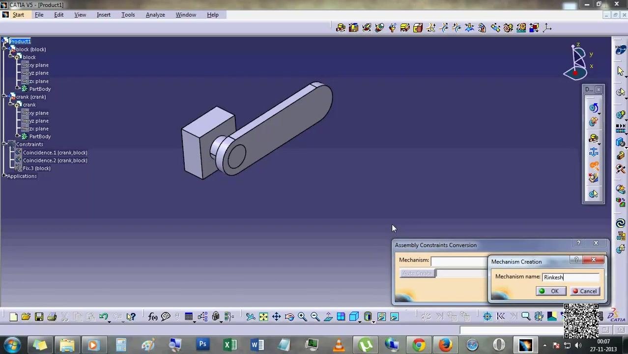 Mechanism Creation dialog open with the mechanism name being entered