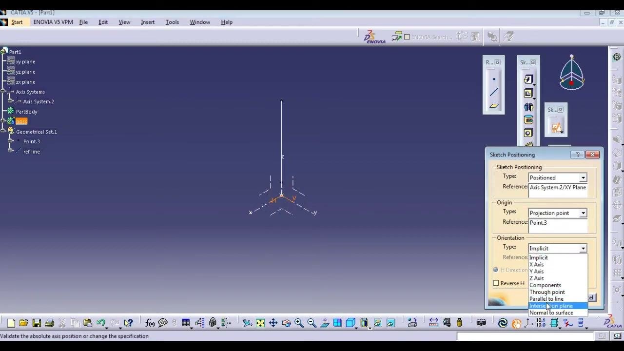 Sketch Positioning dialog box with orientation options shown and Parallel to line highlighted