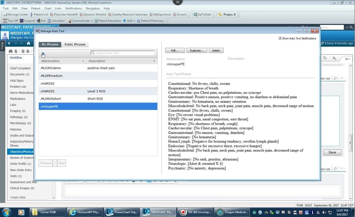 Manage Auto Text window with the plus sign selected to create a new AutoText entry