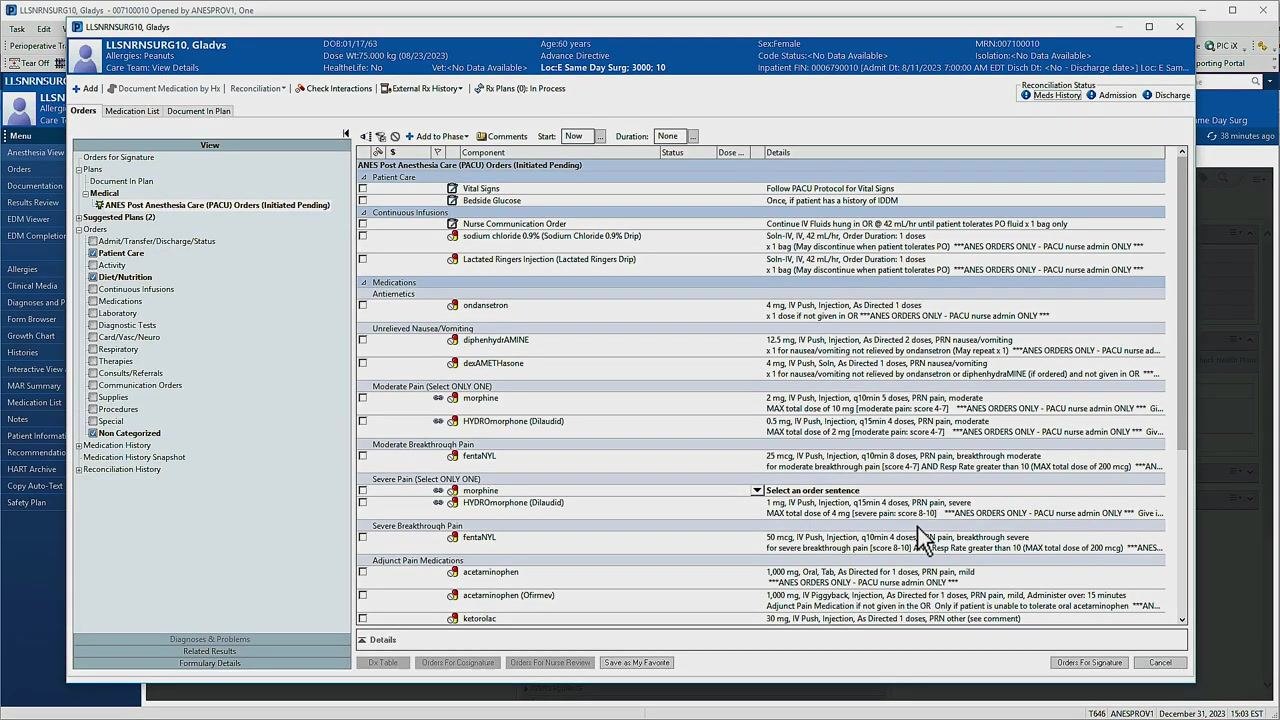 Order entry screen showing the search field and list of matching orders.