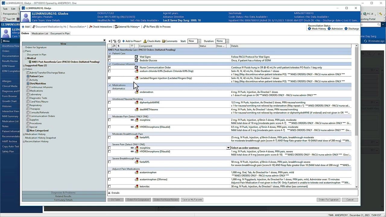 Order modification screen with the details pane open below the order.