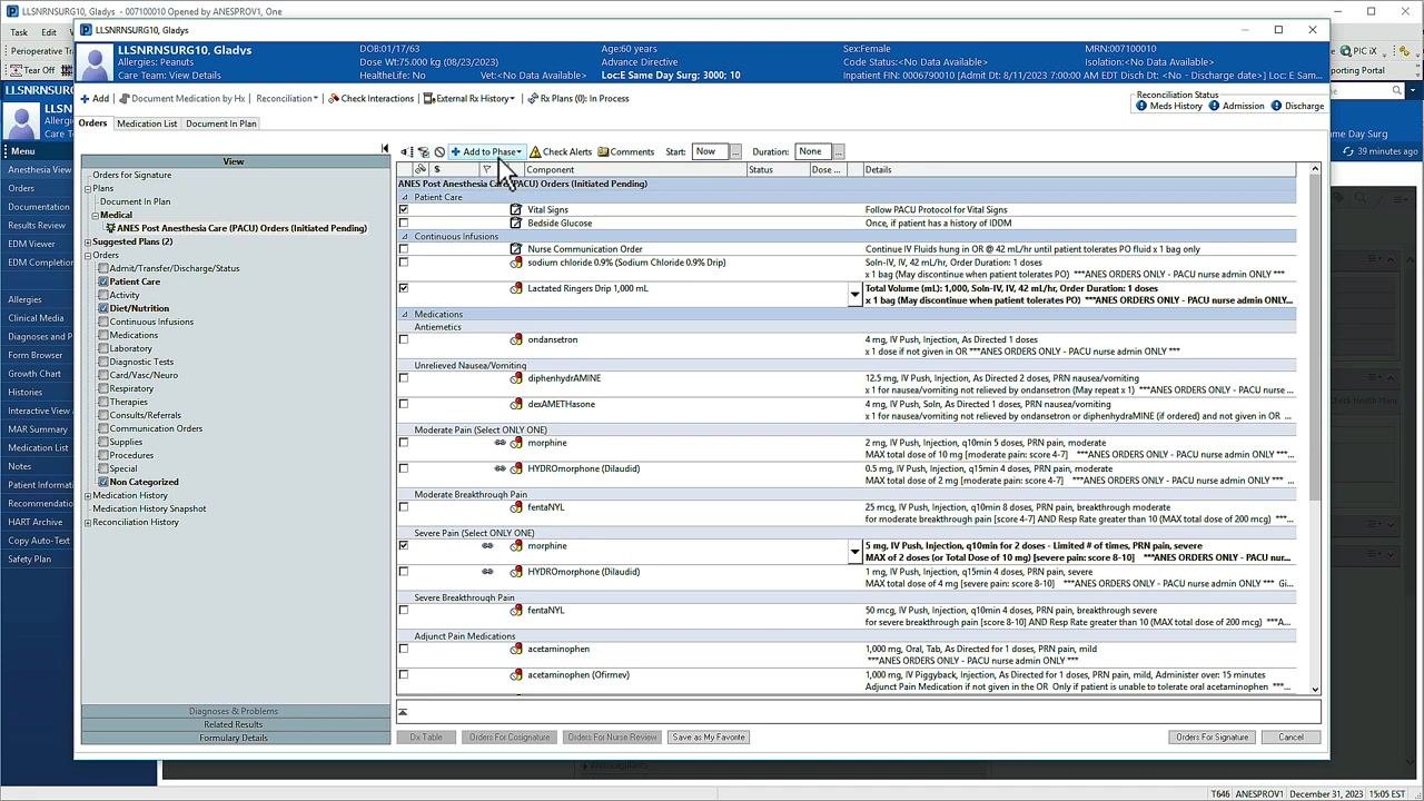 Add to Phase and Add Order buttons highlighted at the top of the orders pane.