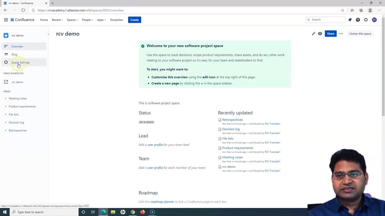 Sidebar with "Space Settings" highlighted, ready to be selected