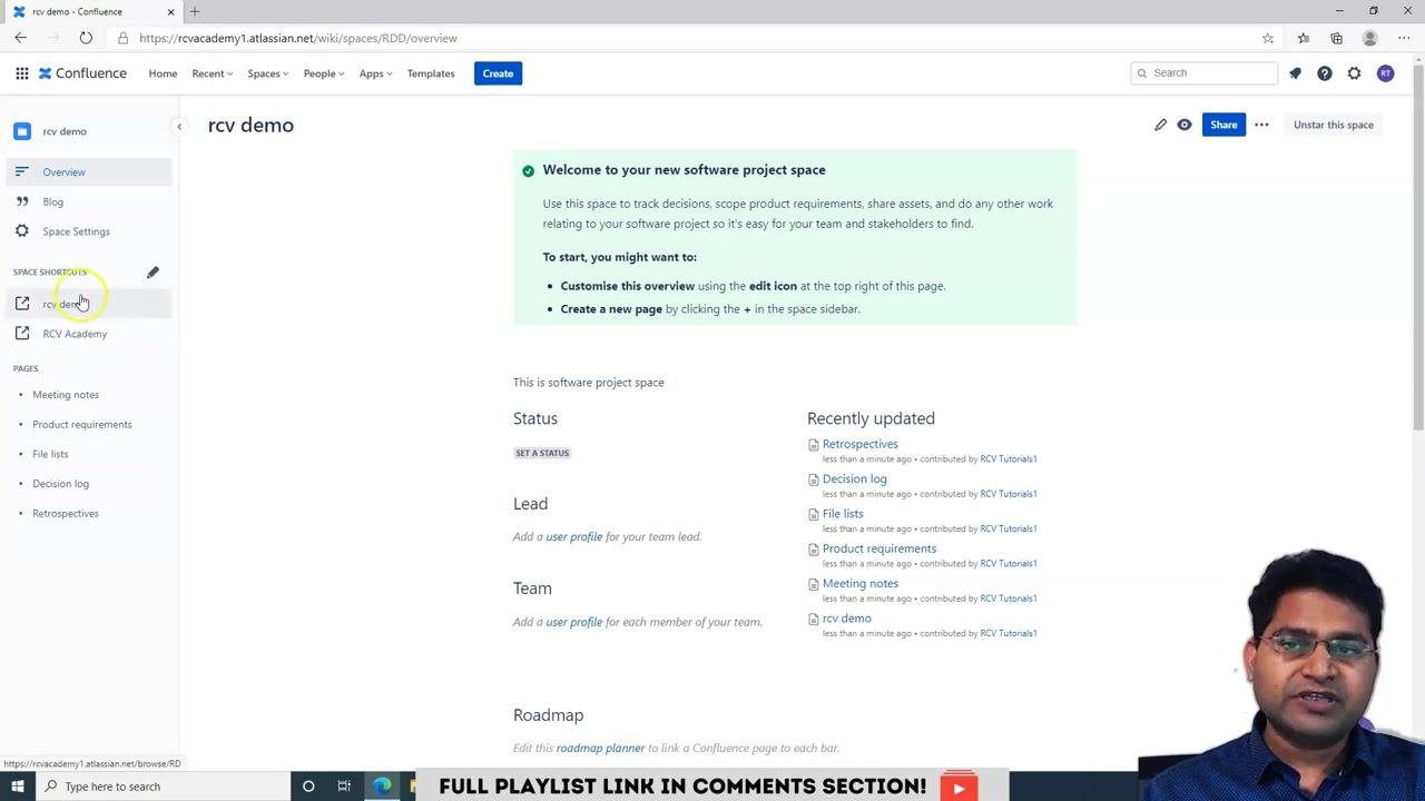 Sidebar with multiple shortcuts, including "rcv demo" and "RCV Academy," highlighted for team use