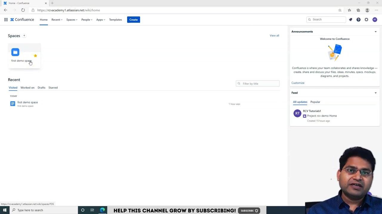 Spaces management page with the "Create space" button highlighted