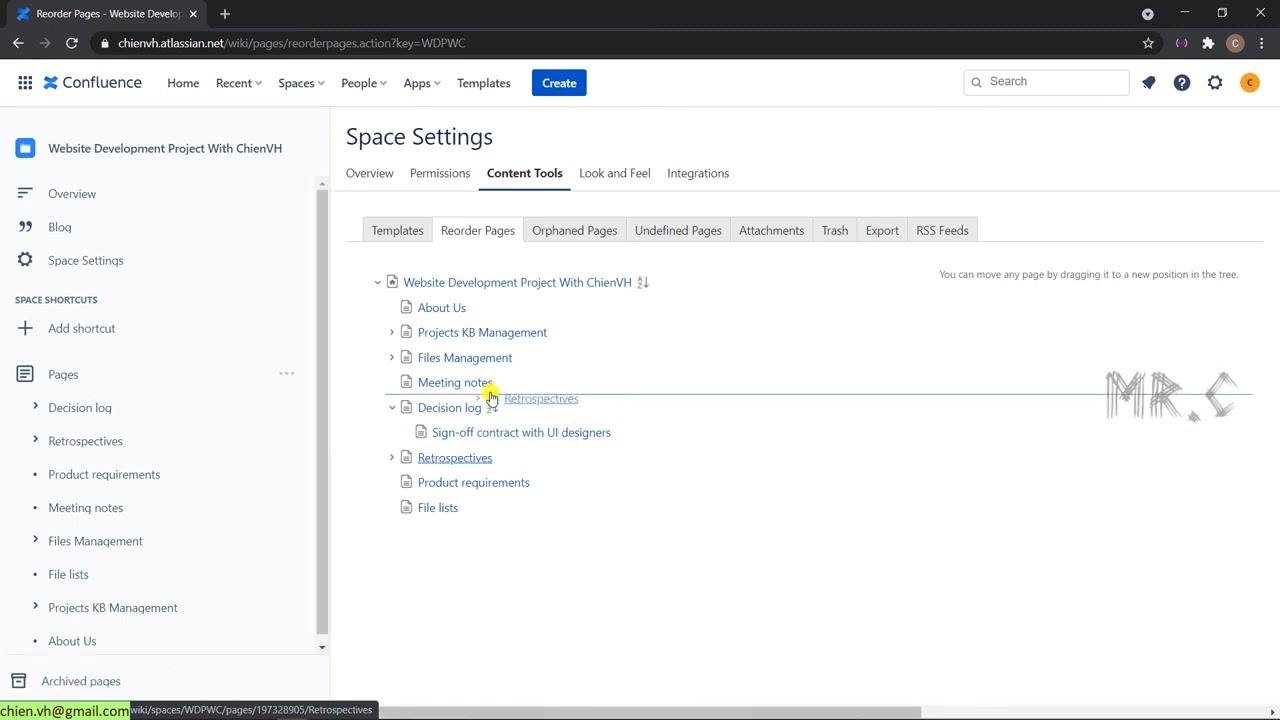 Moving "Product requirements" above "Decision log" in the page tree