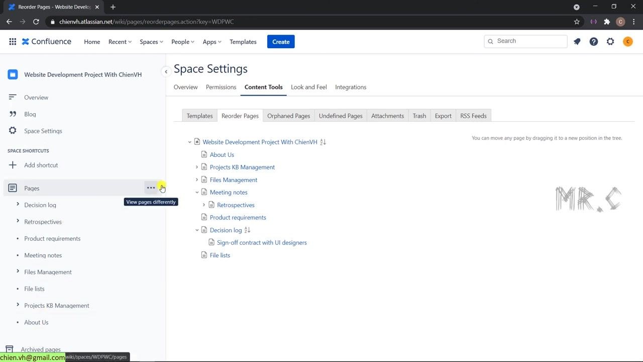 Interacting with the "Pages" section in the sidebar to refresh and update the view