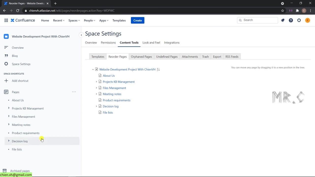 The "About Us" page remains open, confirming successful navigation after reordering