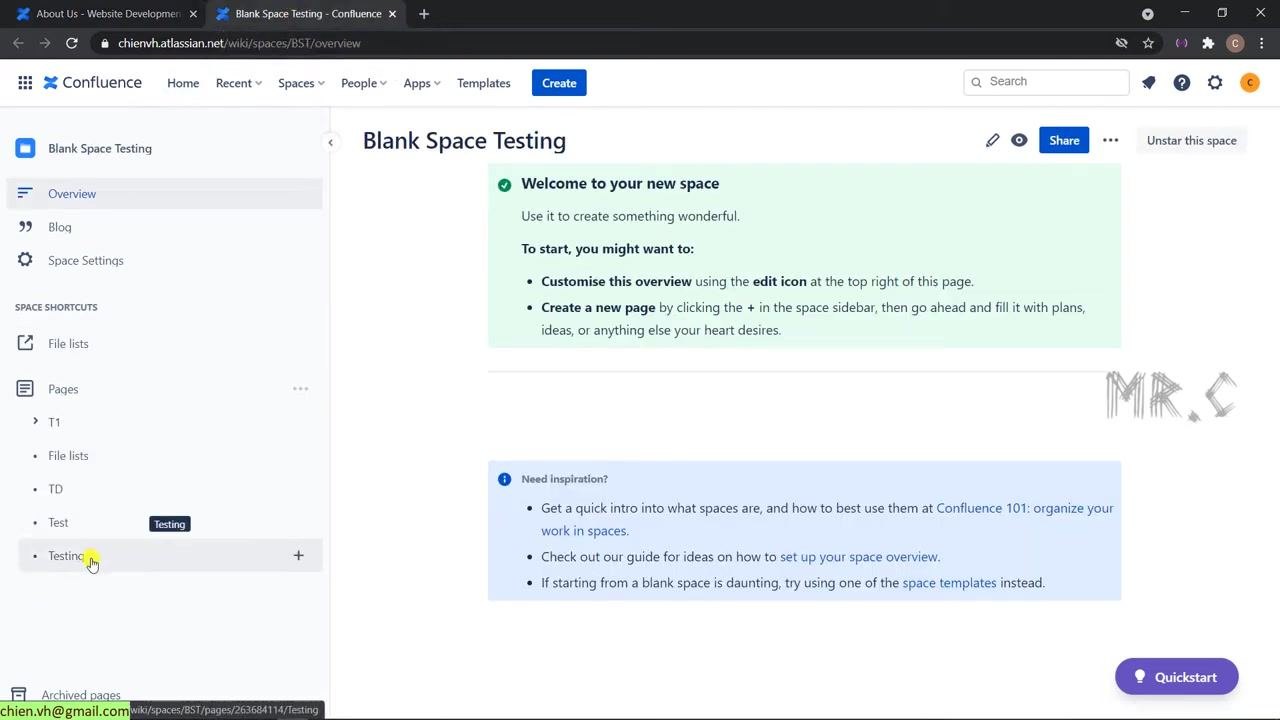 Move page dialog with fields for new space and new parent page