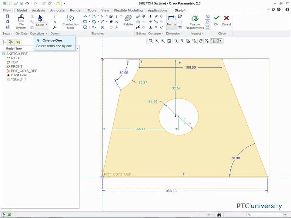Sketch showing the Select tool being used to re-dimension an existing dimension