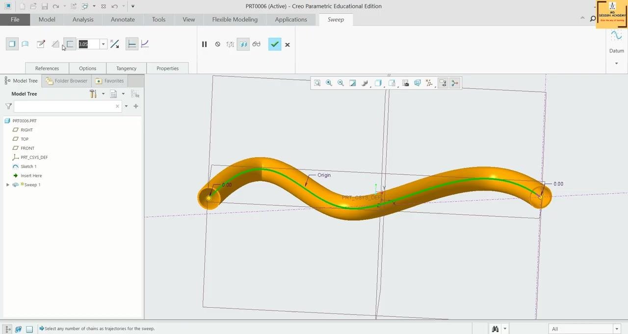 Thickness value set to 4.00 units in the Thicken command, with the surface preview updated