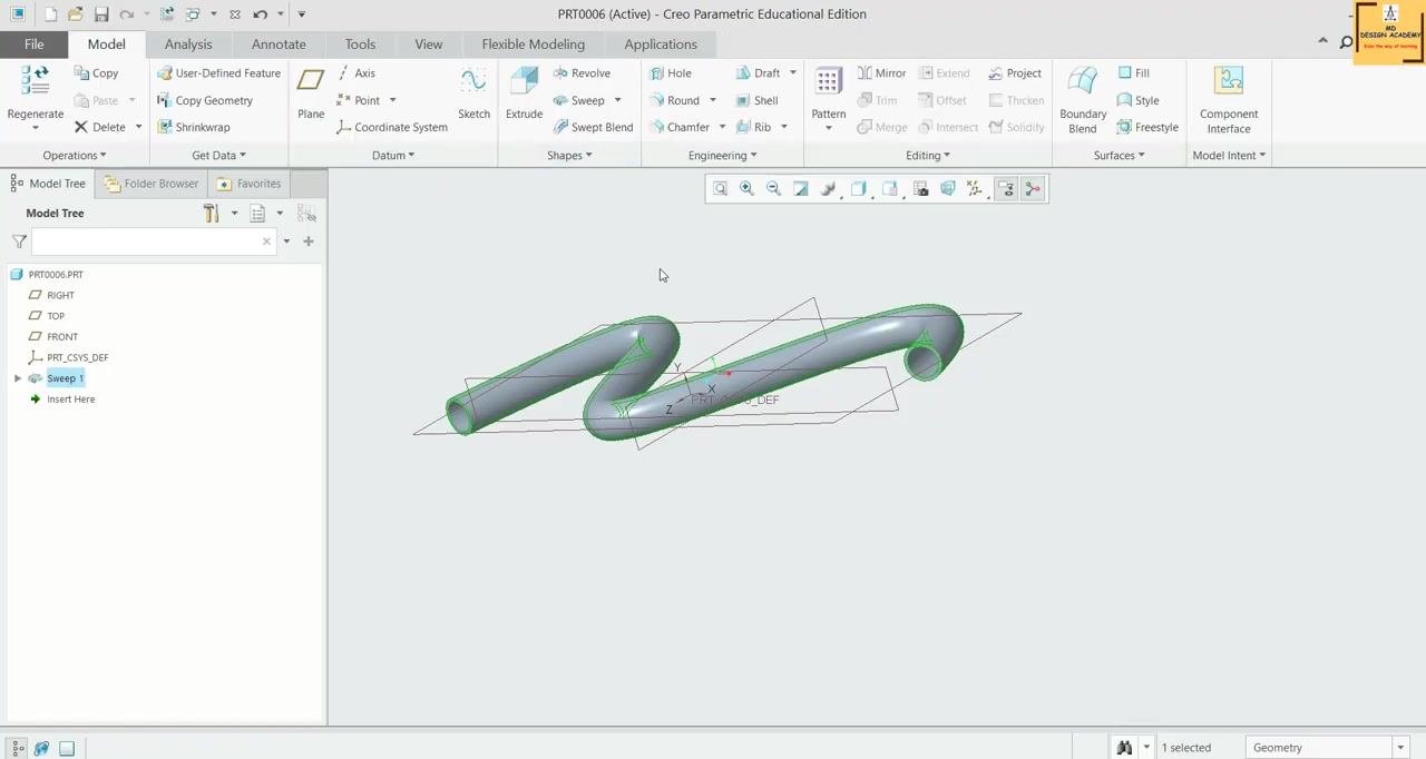 Preview of the thickened pipe with a 4.00-unit wall thickness, showing the hollow interior