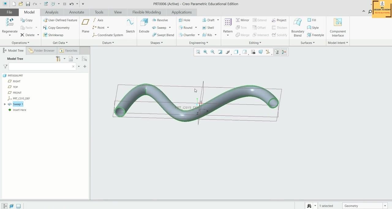 Completed pipe model shown from the front view, ready for further use or export