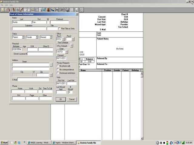 Head-of-House Information dialog with all required fields filled, ready to save