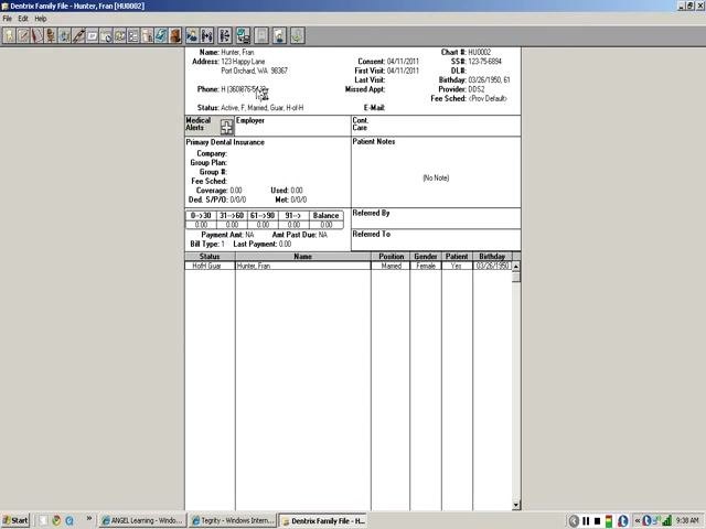 Summary view of the saved head-of-house information, showing name, address, city, state, ZIP, and phone number in the Family File