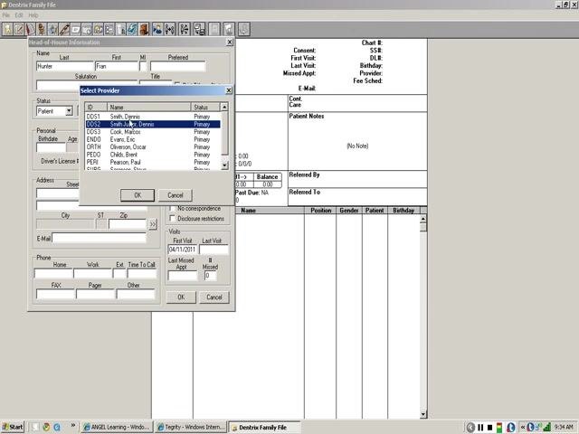 Select Provider dialog open, showing a list of providers with DDS and Primary status