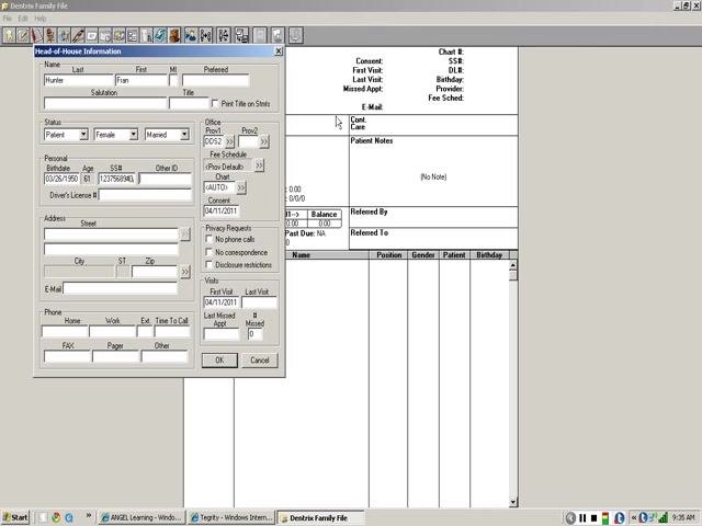 Head-of-House Information dialog with SS# field filled with a sample number, cursor ready to move to the next field