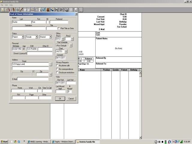 Head-of-House Information dialog with '123 Happy Lane' entered in the Street field