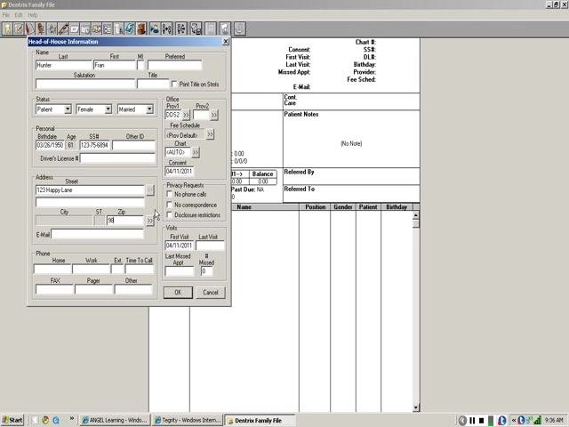 Head-of-House Information dialog with zip code entered and city/state fields auto-filled