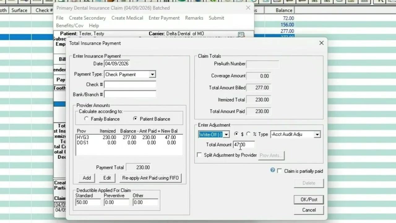 Split Adjustment by Provider option is visible and can be selected.