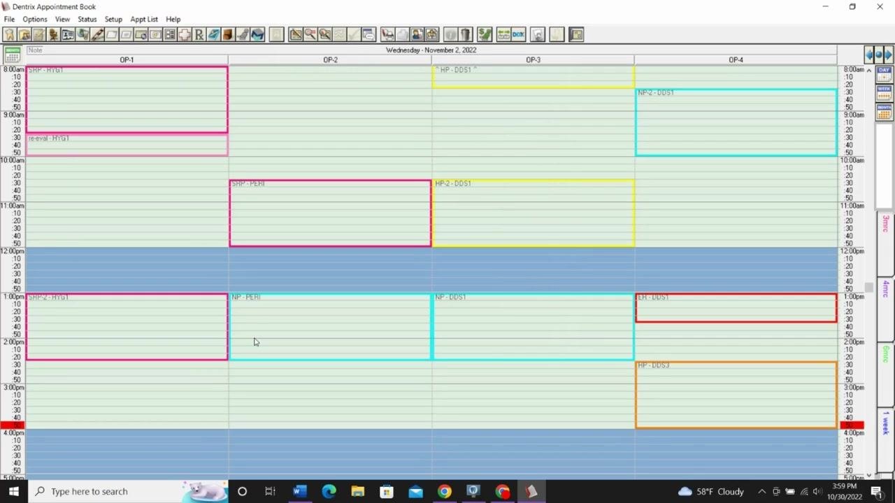 Dentrix Appointment Book with a finalized, organized schedule, ready for future appointments