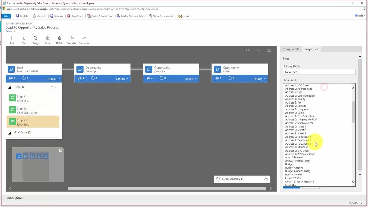 Step #3 in the Free Trial Details stage being configured as CRM Trial Temp Password