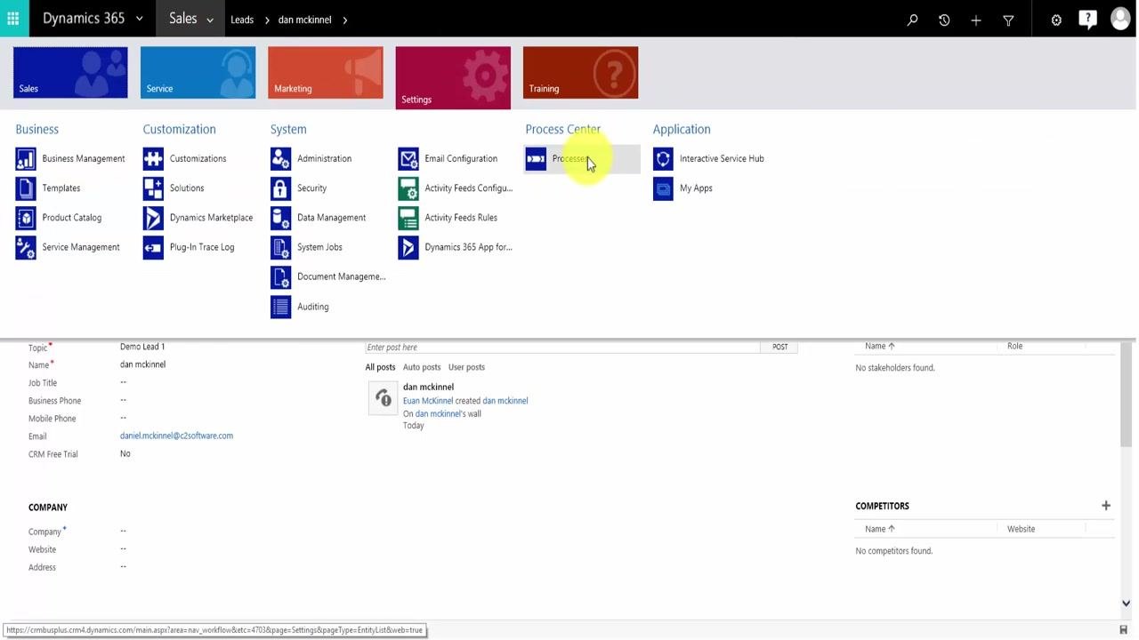 Process designer showing stage details with a "Workflows (0)" section highlighted
