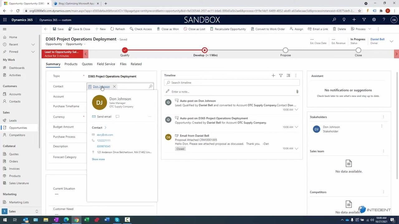 Contact pop-up with detailed information and an email option