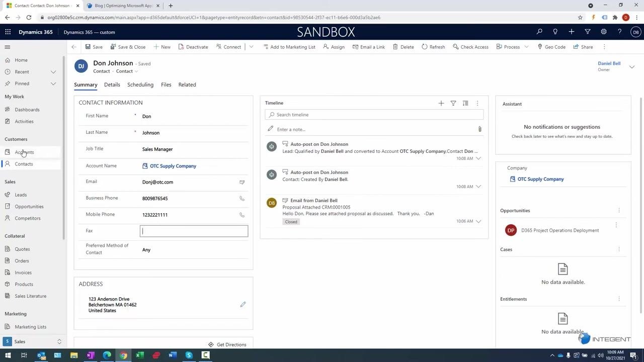 Contact record with navigation to Accounts highlighted